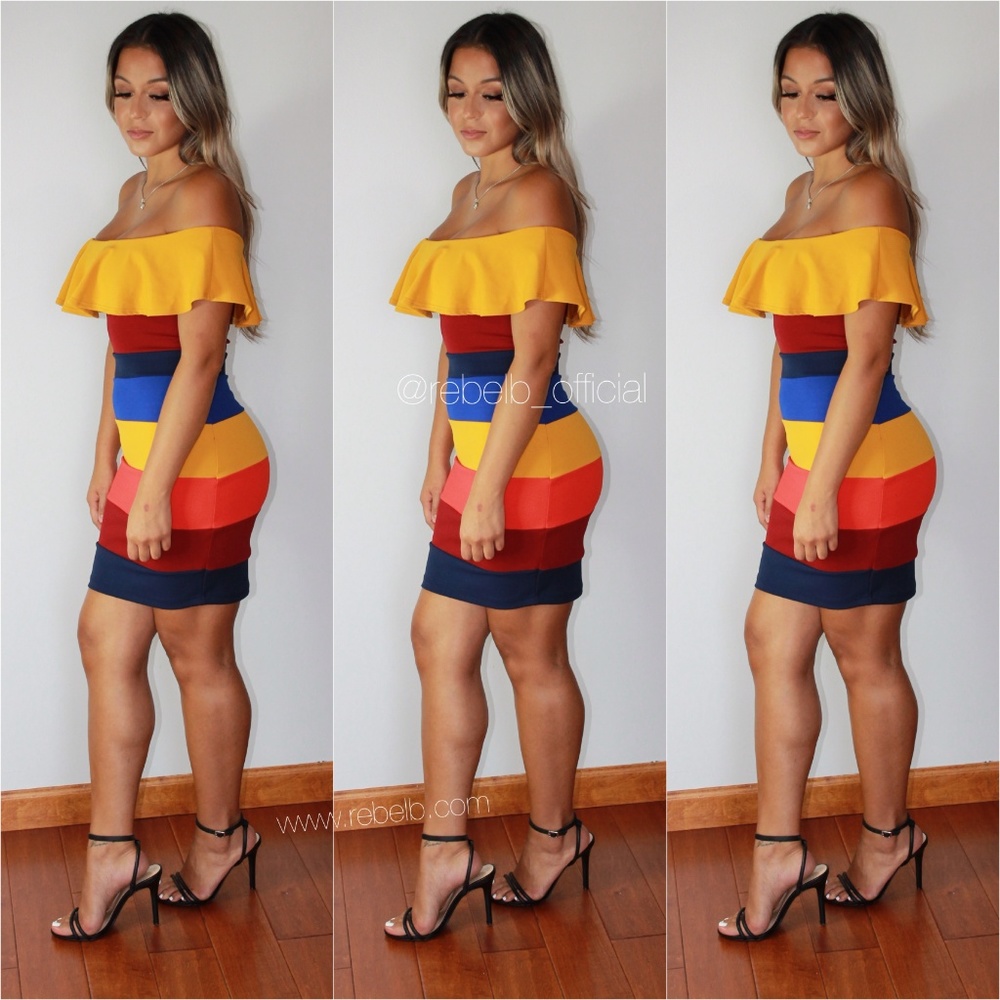 Hot Miami Styles Colorful Mini Stripe Mini Dress